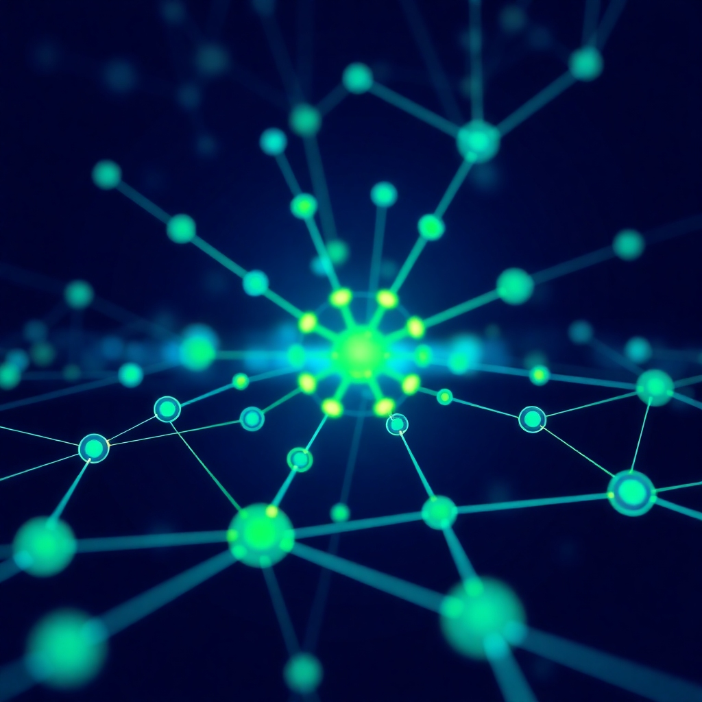 A stylized image showing interconnected nodes and lines representing efficient IT infrastructure and data flow.  Use a color palette with vibrant blues and greens to convey efficiency and calm. Resolution: 4K