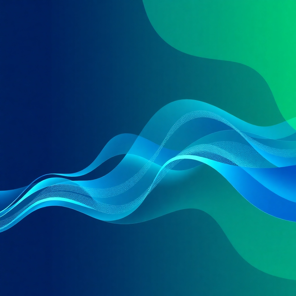 Stylized image: Abstract representation of automated processes, flowing seamlessly. Use a color palette of blues and greens to convey efficiency and calm.  Resolution: 4K. Style reference: Abstract data visualization